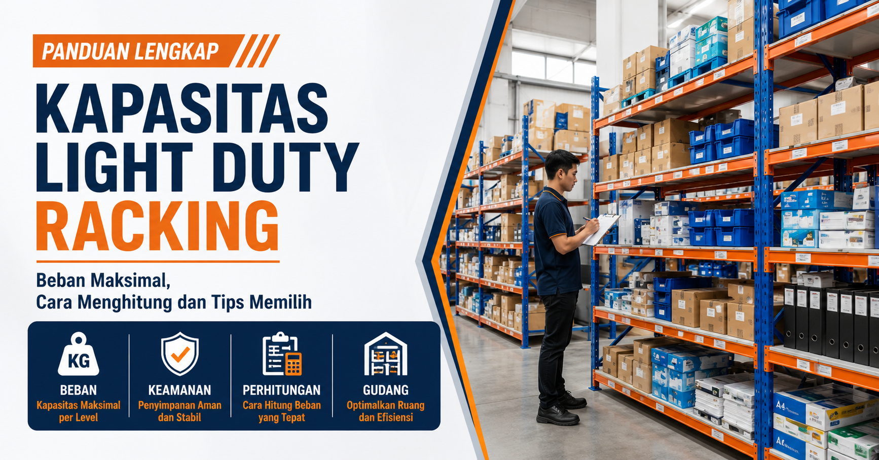 Kapasitas Light Duty Racking untuk penyimpanan barang ringan di gudang.