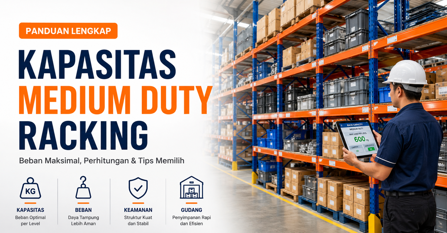Kapasitas Medium Duty Racking untuk penyimpanan barang berbeban sedang di gudang modern.