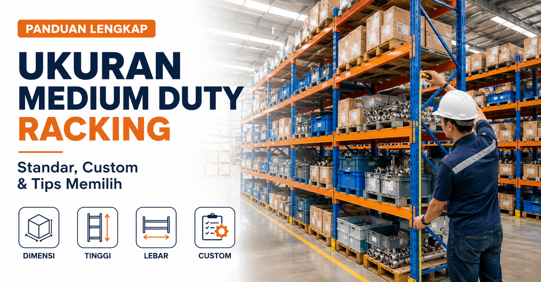 Ukuran Medium Duty Racking untuk gudang industri.