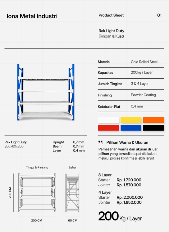 Light Duty Racking untuk penyimpanan barang ringan di gudang