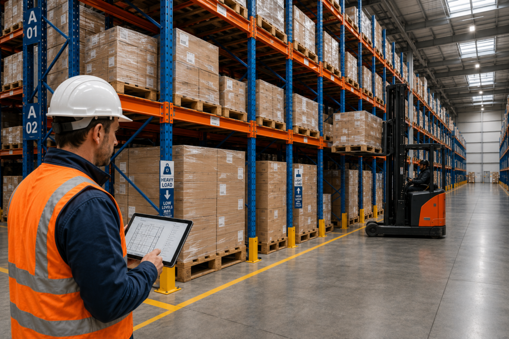 Penempatan pallet berdasarkan berat dan ukuran pada selective pallet racking