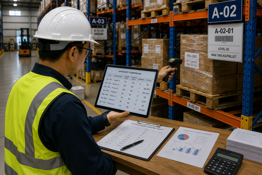 Perbandingan stok fisik dan stok sistem dalam stock opname gudang