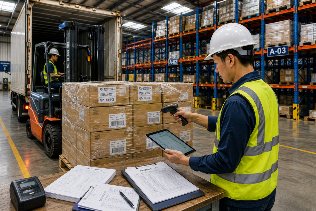 Pemeriksaan barang masuk pada proses receiving gudang